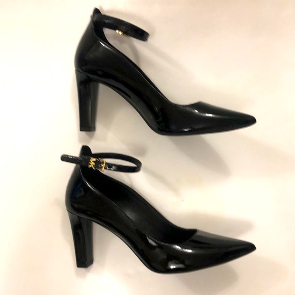 Michael Kors 10M High Heel Black Patent Leather Adjustable strap Gold Logo clasp - Picture 3 of 15